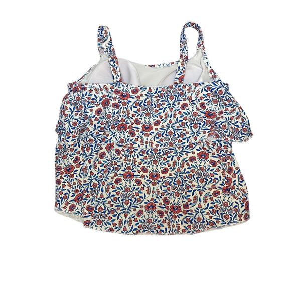 Lands End Blue & Coral Floral Tiered Adjustable Strap Swim Tankini Top 1X - Picture 4 of 9